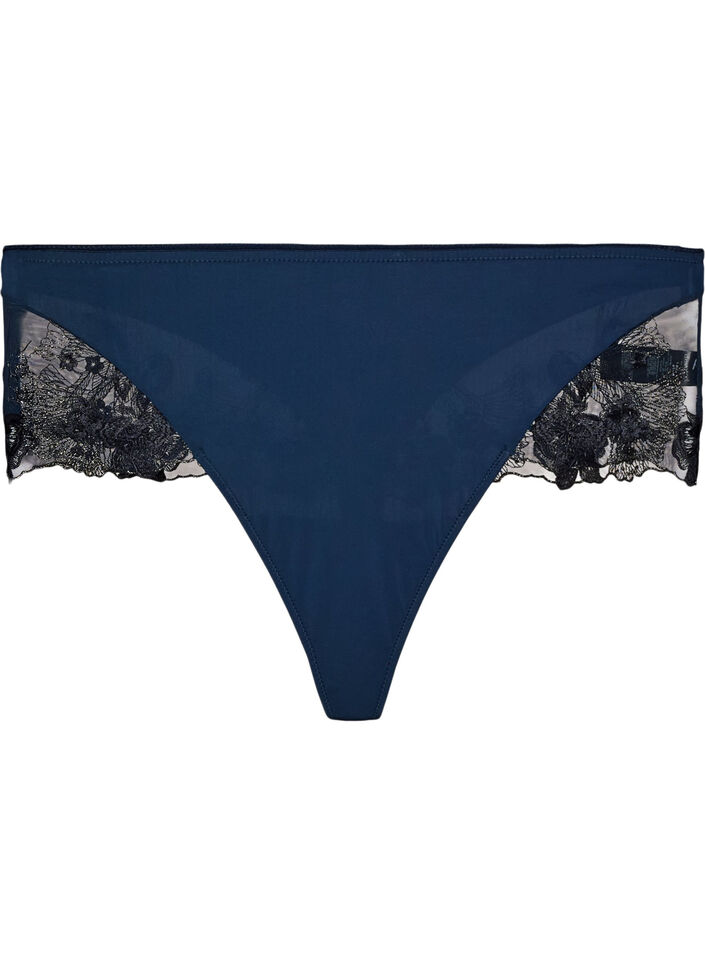 Hipsterstring met bloemenborduursel en normale taille, Blauw, Packshot image number 0