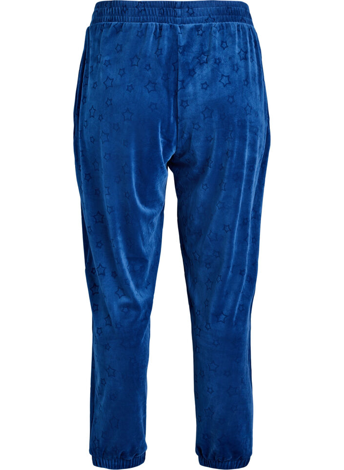 Velours broek met ingebosd patroon, Blauw, Packshot image number 1