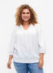 3/4 mouw viscose blouse met smock, Bright White, Model image number 0