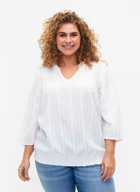 3/4 mouw viscose blouse met smock, Bright White, Model