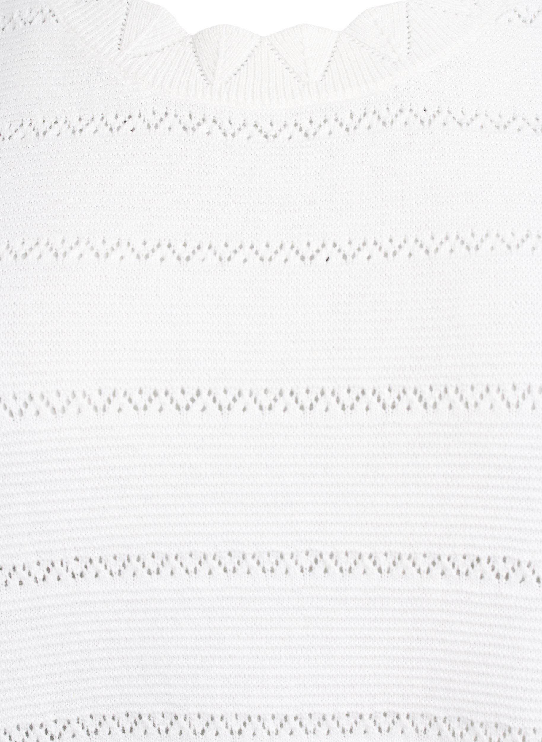 Zizzi Gebreide blouse met een gestreept opengewerkt patroon en korte mouwen, Vanille, Packshot image number 2