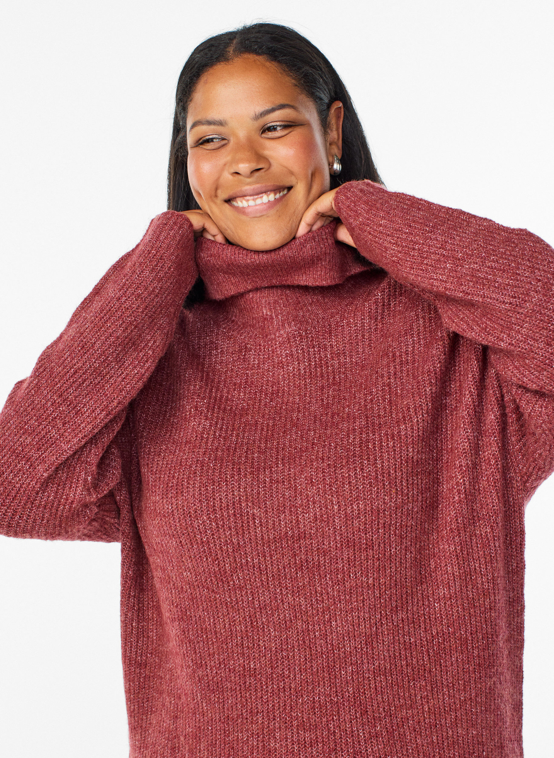 Zizzi FLASH - Gebreide jurk met col, Rood, Model image number 2