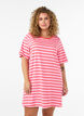 Lang oversized gestreept T-shirt in biologische katoen, Roze, Model image number 0
