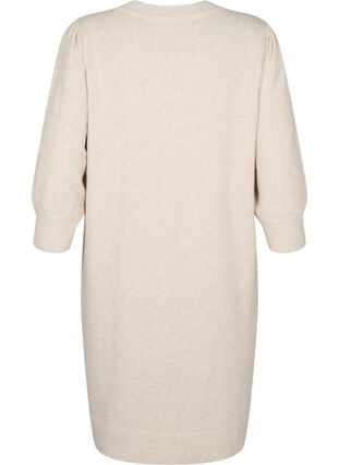 Gebreide jurk met 3/4 pofmouwen, Pumice S./White Mel., Packshot image number 1