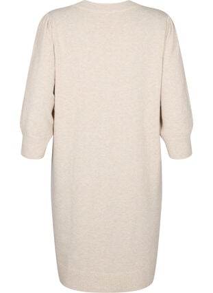 Gebreide jurk met 3/4 pofmouwen, Pumice S./White Mel., Packshot image number 1