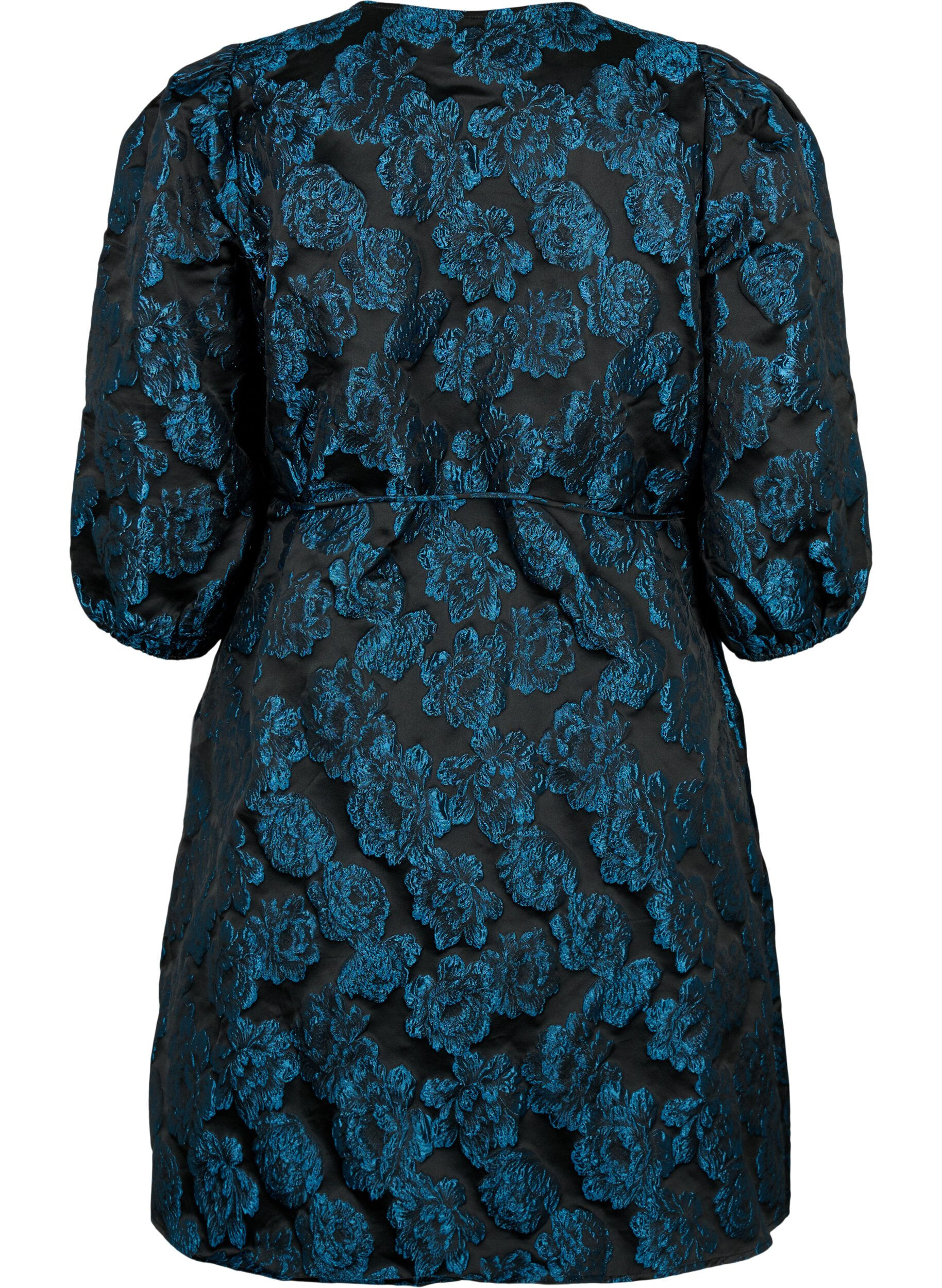 Zizzi Jacquard wikkeljurk met 3/4 mouwen, Black Blue, Packshot image number 1