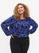 Blouse met lange mouwen en ruches, Black Blue AOP, Model image number 0