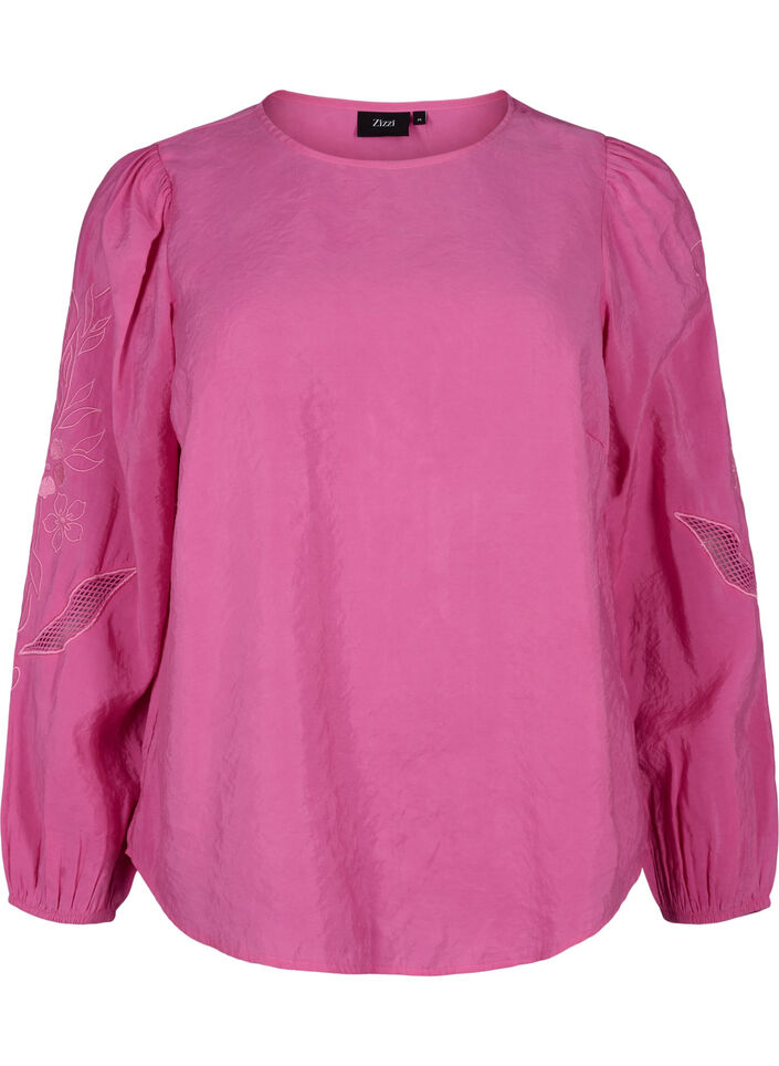 Blouse van Tencel™ Modal met geborduurde details, Phlox Pink, Packshot image number 0