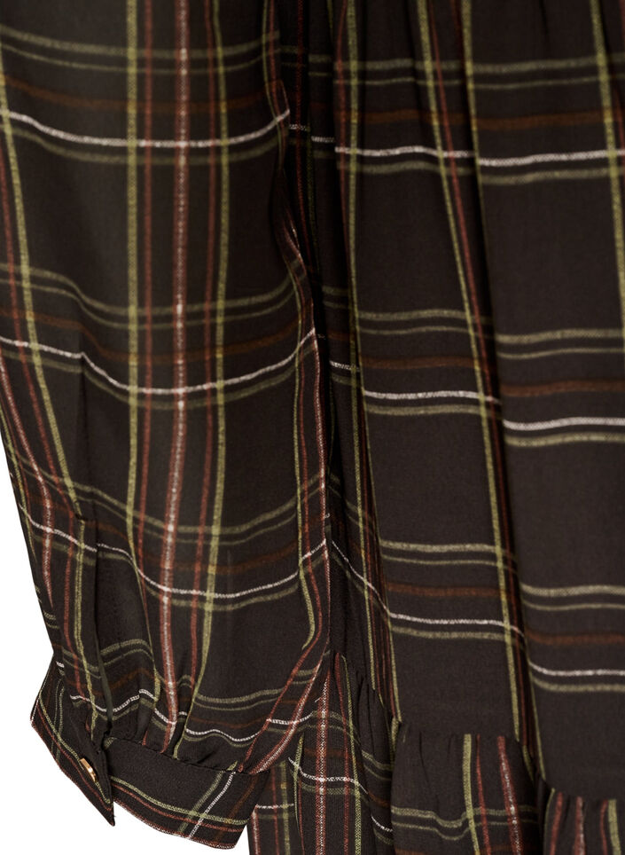Gecontroleerde midi-jurk met een rok in lagen, Bruin, Packshot image number 3