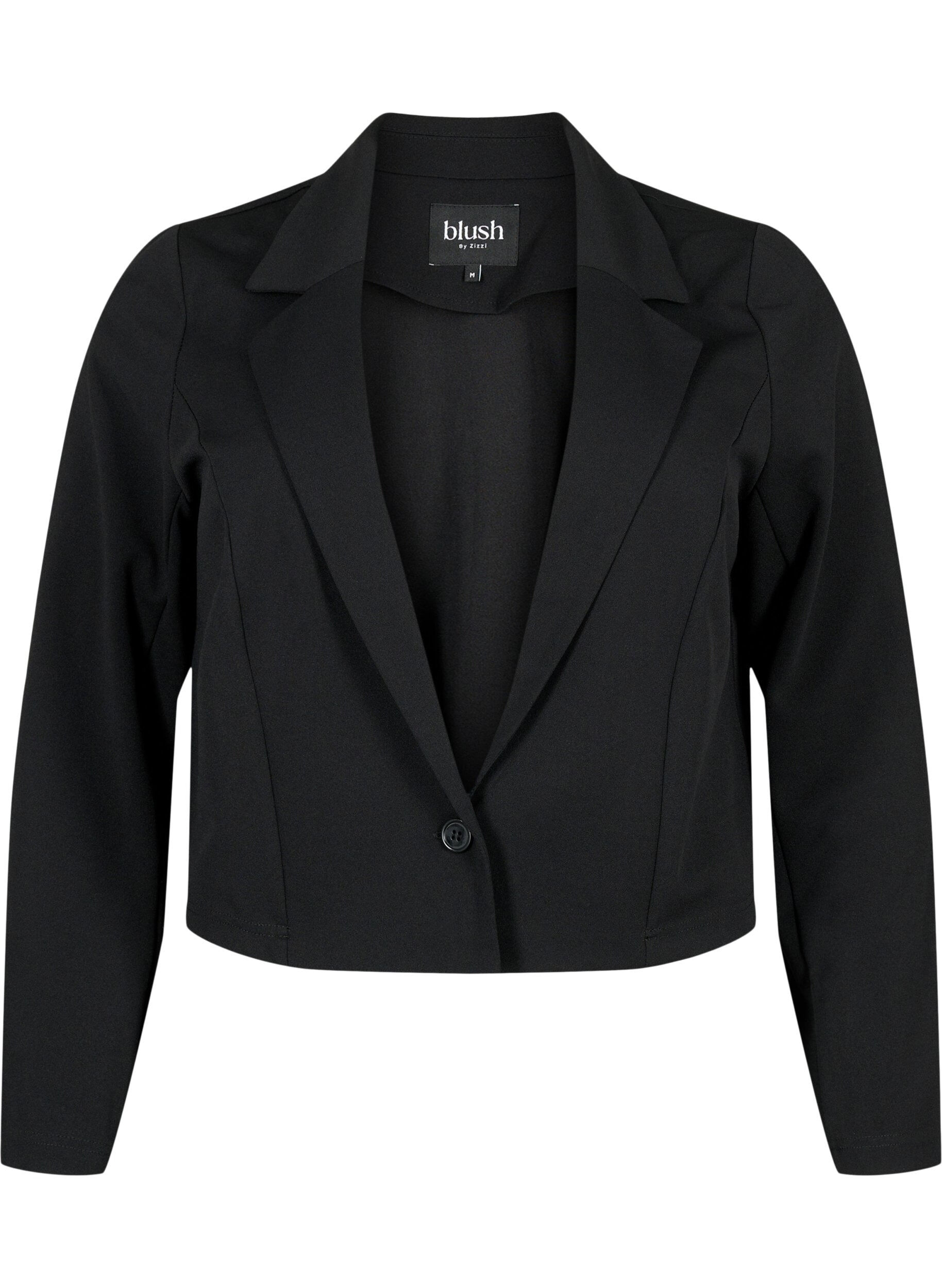Zizzi Korte blazer met knoop, Black, Packshot image number 0