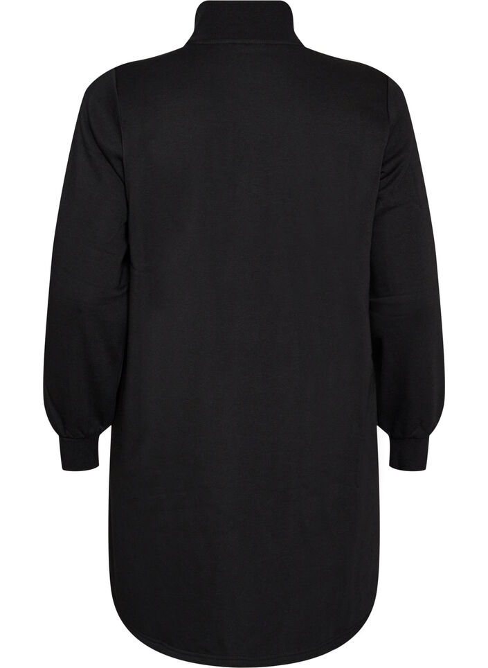 Sweatshirtjurk met hoge ribkraag en rits, Zwart, Packshot image number 1