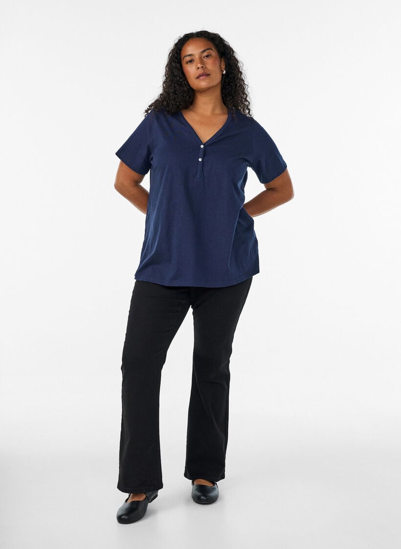 T-shirt met knoopdetail, Blauw, Model image number 1