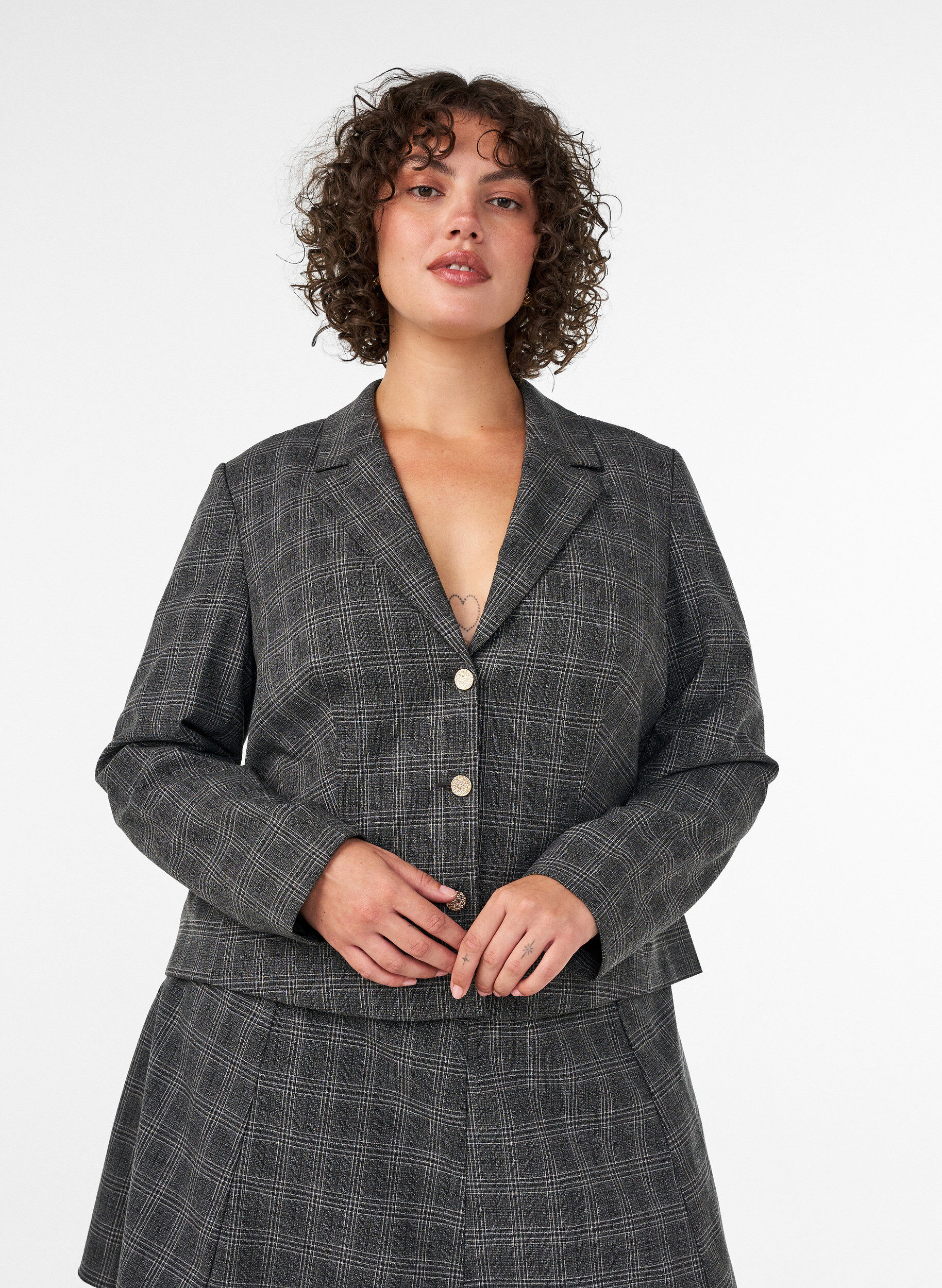 ZizziKorte blazer met een geruit patroon, Grijs, Model image number 0