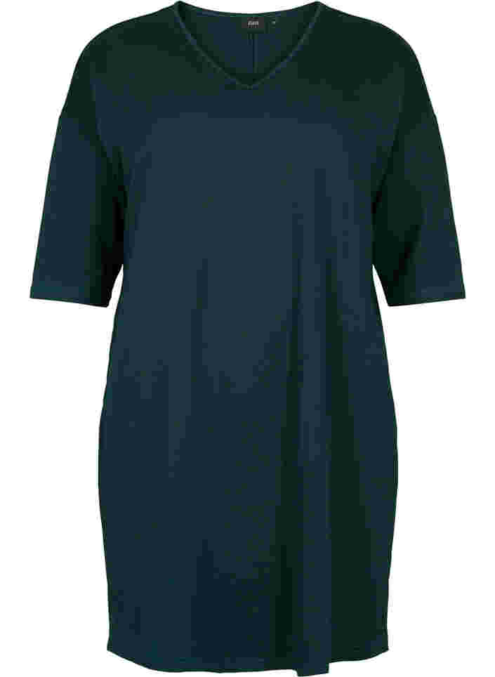 Gemêleerde jurk met 3/4 mouwen en v-hals, Ponderosa Mel., Packshot image number 0
