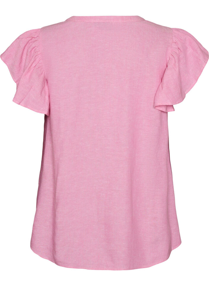 Viscose en linnen blouse met ruches aan de mouwen, Roze, Packshot image number 1