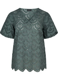 Katoenen blouse in broderie anglaise, Balsam Green
