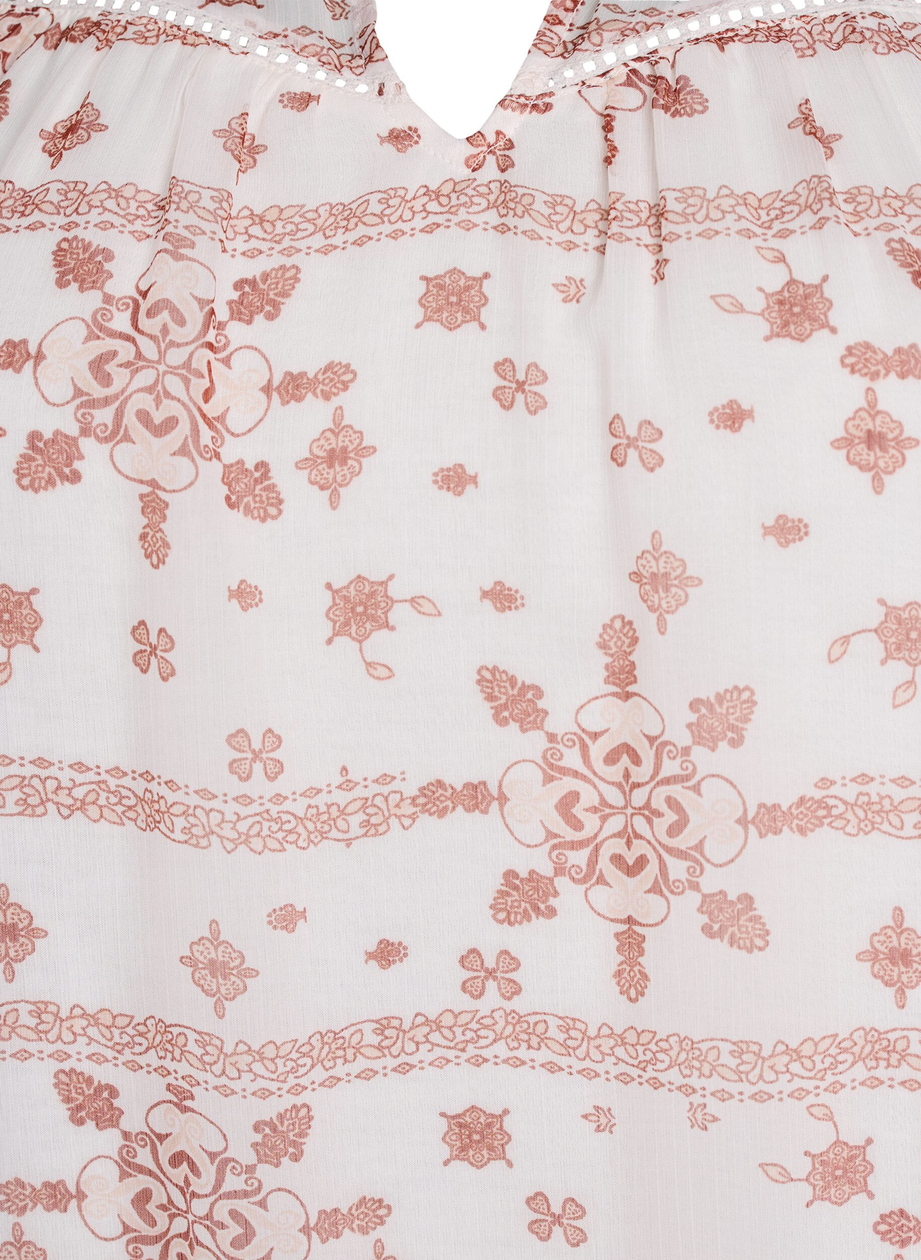 Zizzi Blouse met patroon, ruches en korte mouwen, Vanille, Packshot image number 2