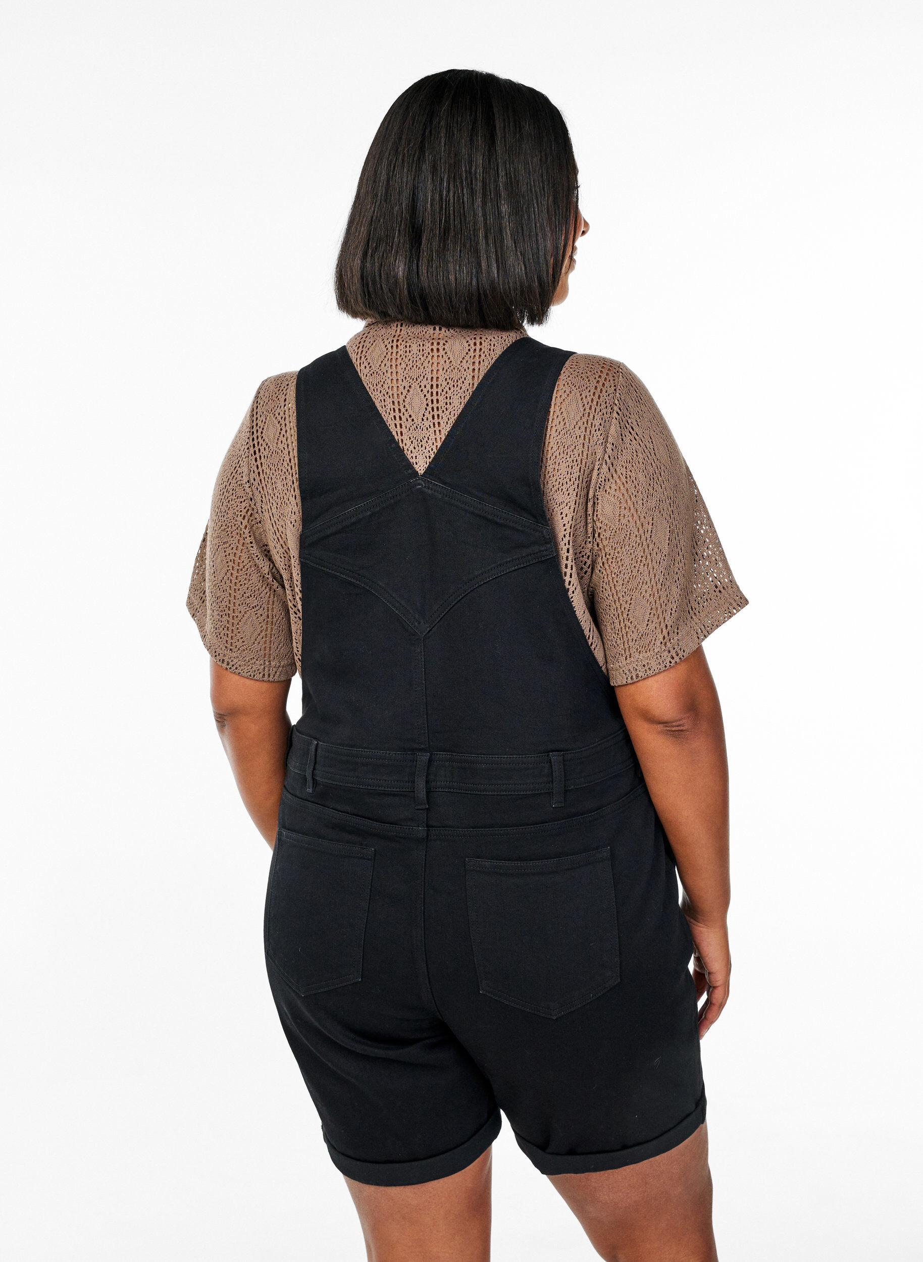 Zizzi Denim overalls korte broek, Zwart, Model image number 2
