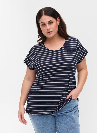 Katoenen t-shirt met strepen, Blue Stripe, Model image number 0