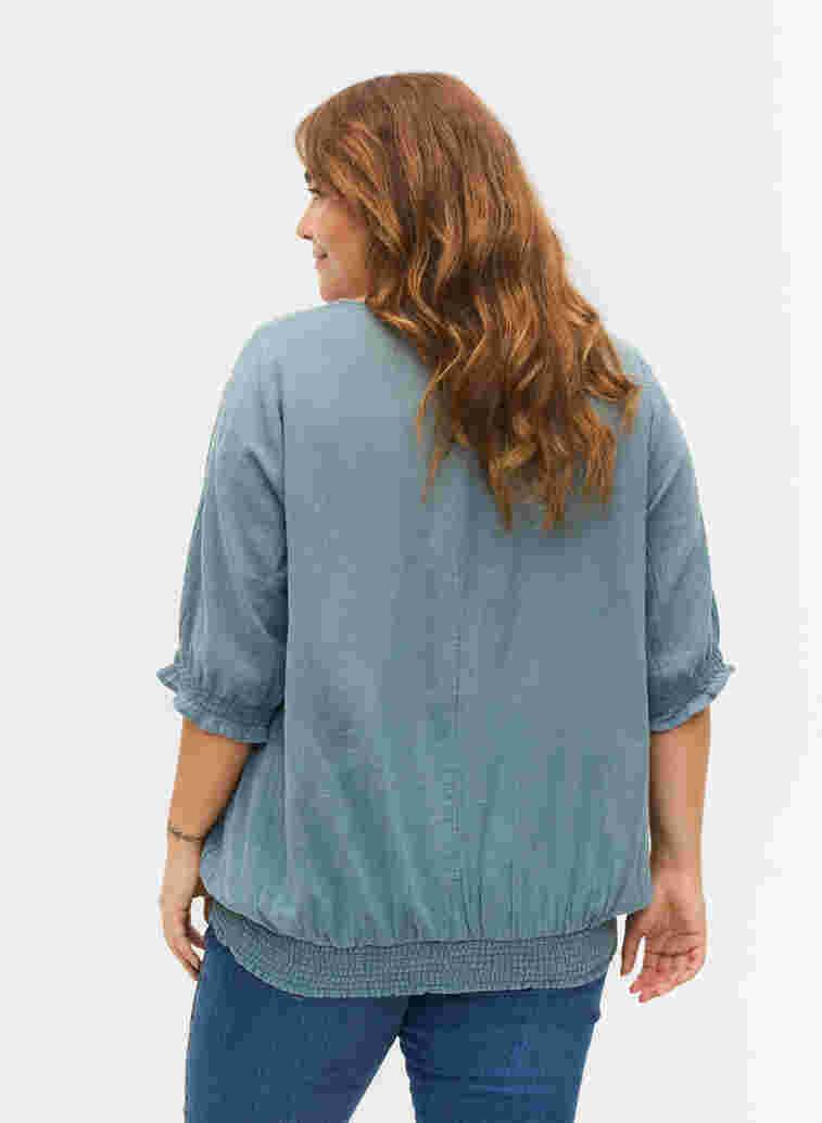 Katoenen blouse met smokwerk en korte mouwen, Goblin Blue, Model image number 1