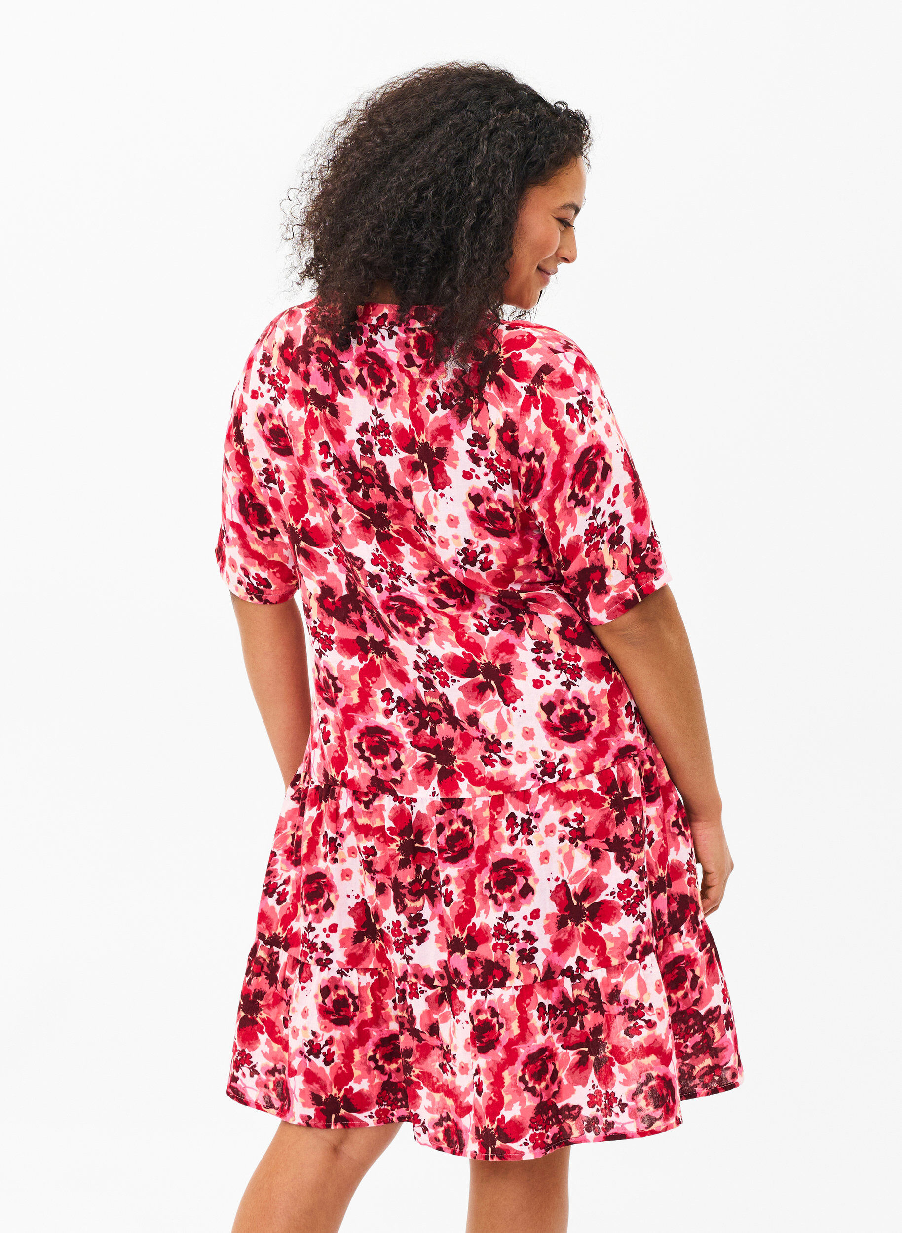 Zizzi Katoenen jurk met bloemenprint, Pink AOP Flower, Model image number 1