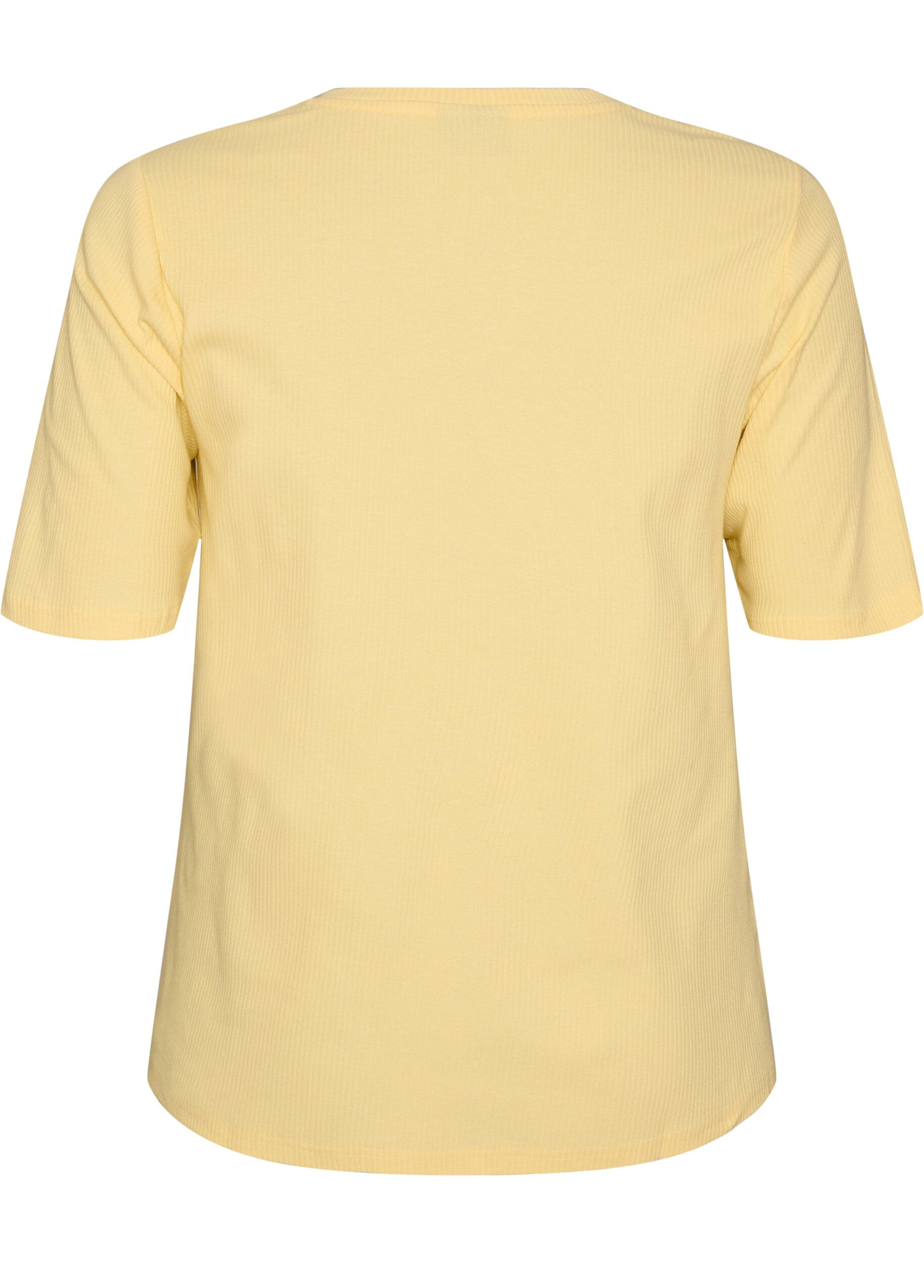 ZizziGeribde jersey blouse met korte mouwen, Geel, Packshot image number 1