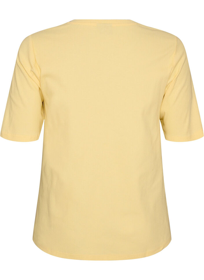Geribde jersey blouse met korte mouwen, Geel, Packshot image number 1