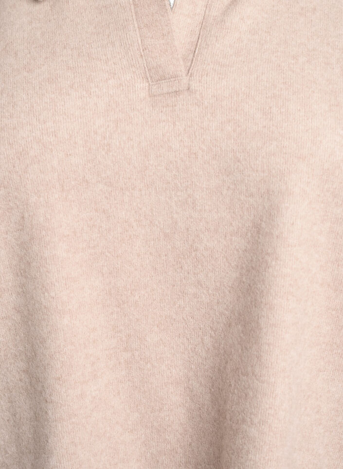 Jersey blouse met kraag en V-hals, Beige, Packshot image number 2
