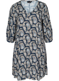 Viscose jurk met paisley print en a-lijn, Blue Paisley AOP