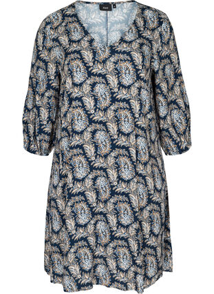 Viscose jurk met paisley print en a-lijn, Blue Paisley AOP, Packshot image number 0