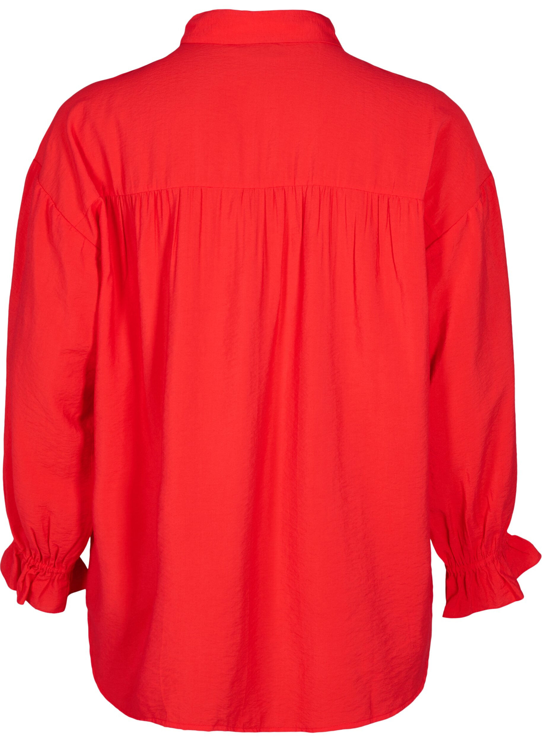 Zizzi Shirt met lange mouwen en ruchesdetails, Rood, Packshot image number 1