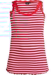 Gestreept top met een geribde textuur en een kanten randje, Roze