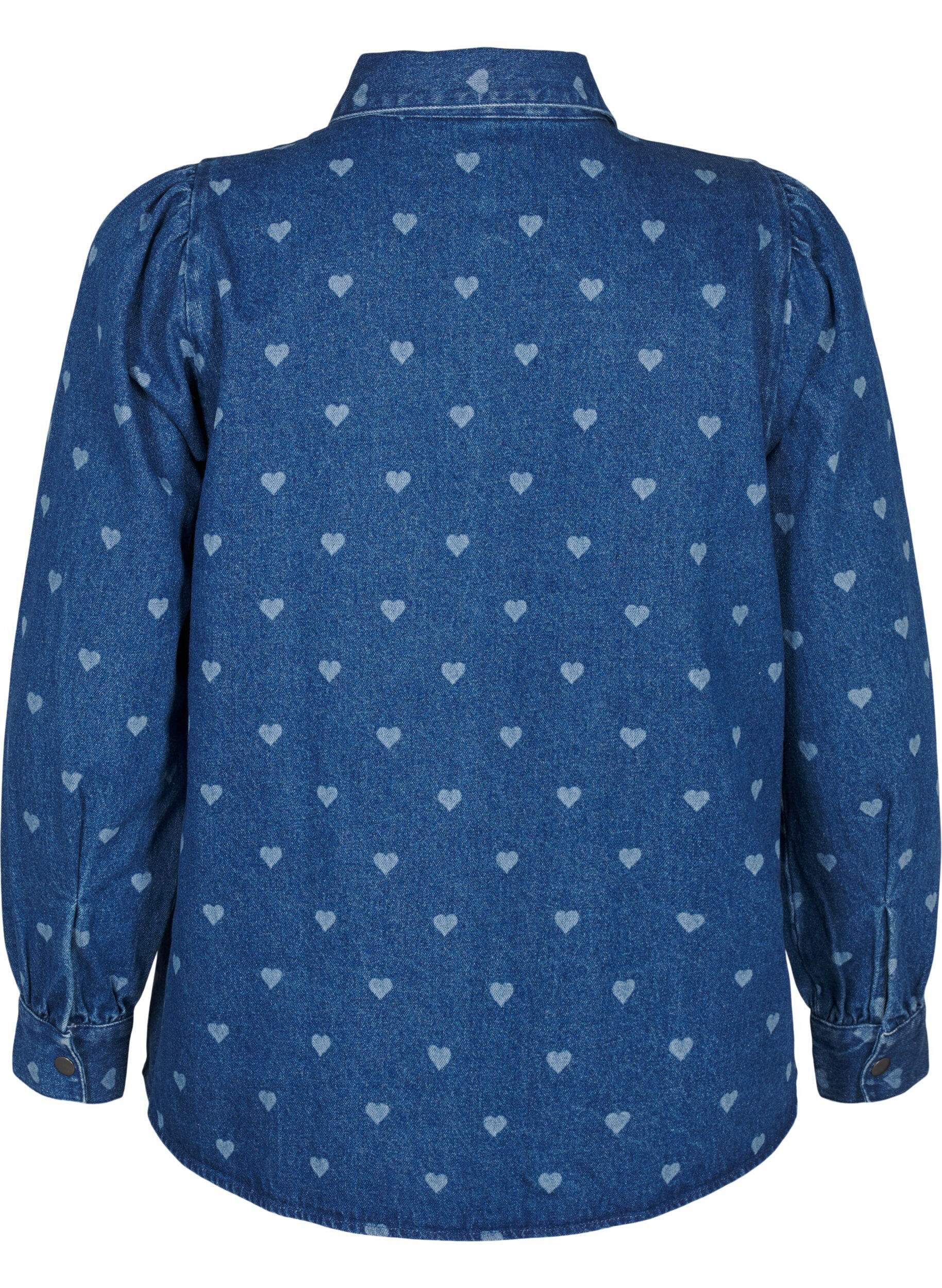 Zizzi Denim shirt met hartjes, L. Blue D. W. Heart, Packshot image number 1