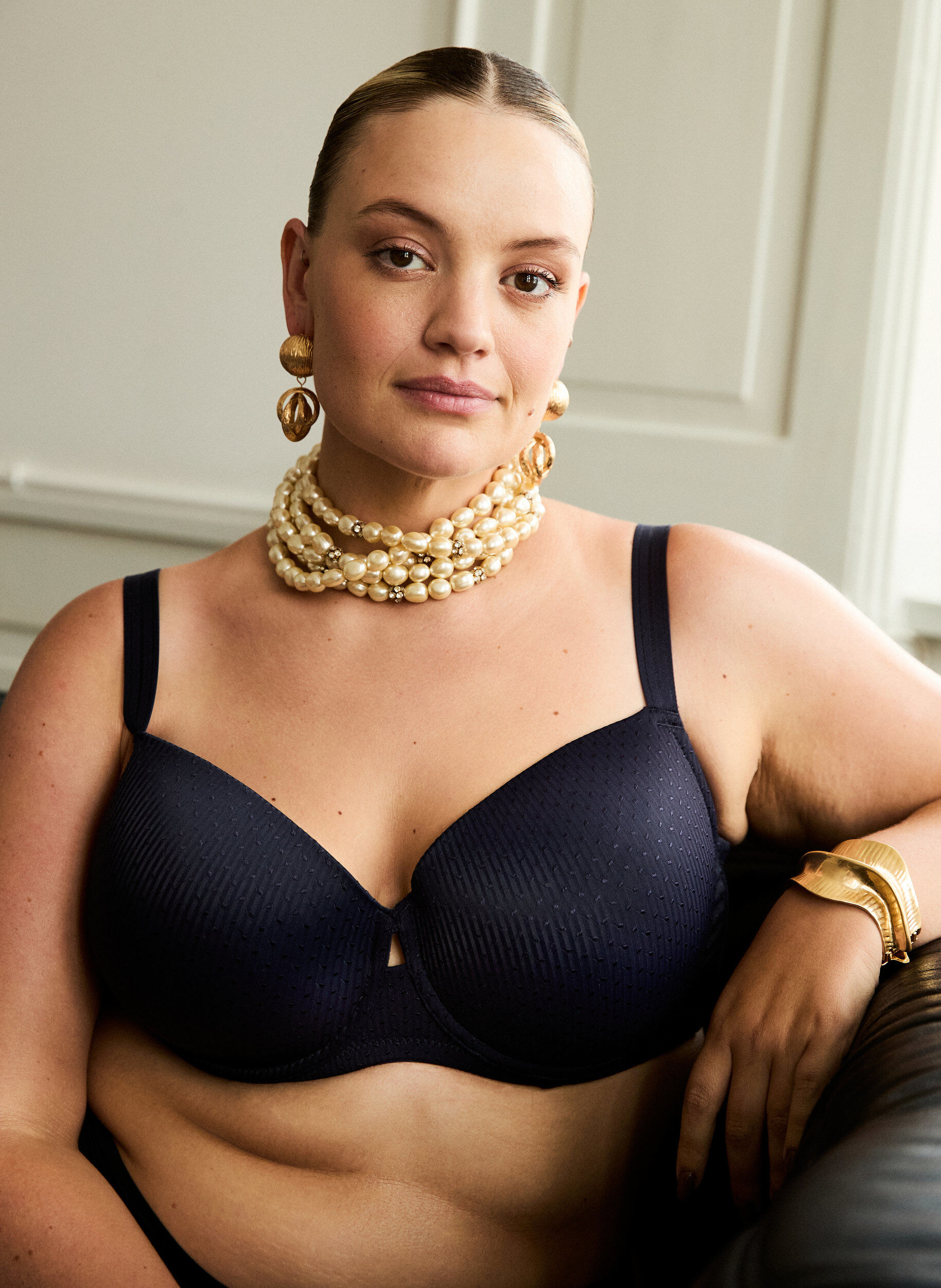 Zizzi Voorgevormde beugelbeha met patroon, Blauw, Image image number 0