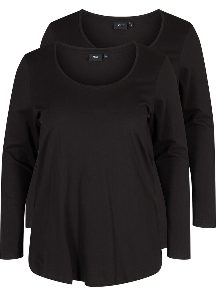 Set van 2 basic top met lange mouwen , Black, Packshot image number 0
