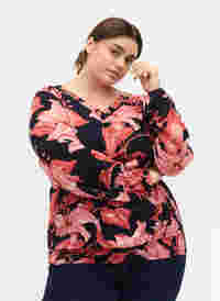 Viscose blouse met smok, N. Sky Sketch Flower, Model