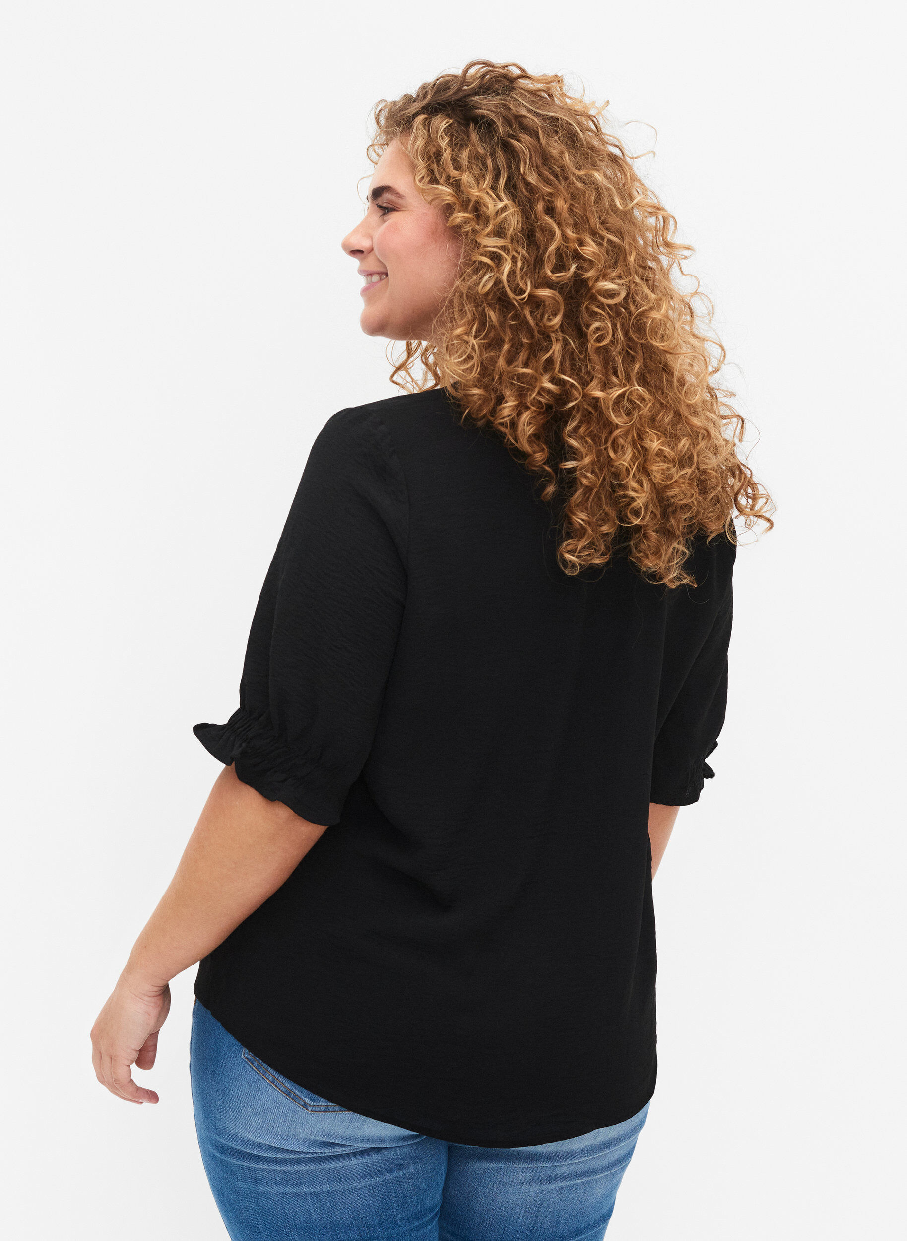 Zizzi Blouse met v-hals , Black, Model image number 1