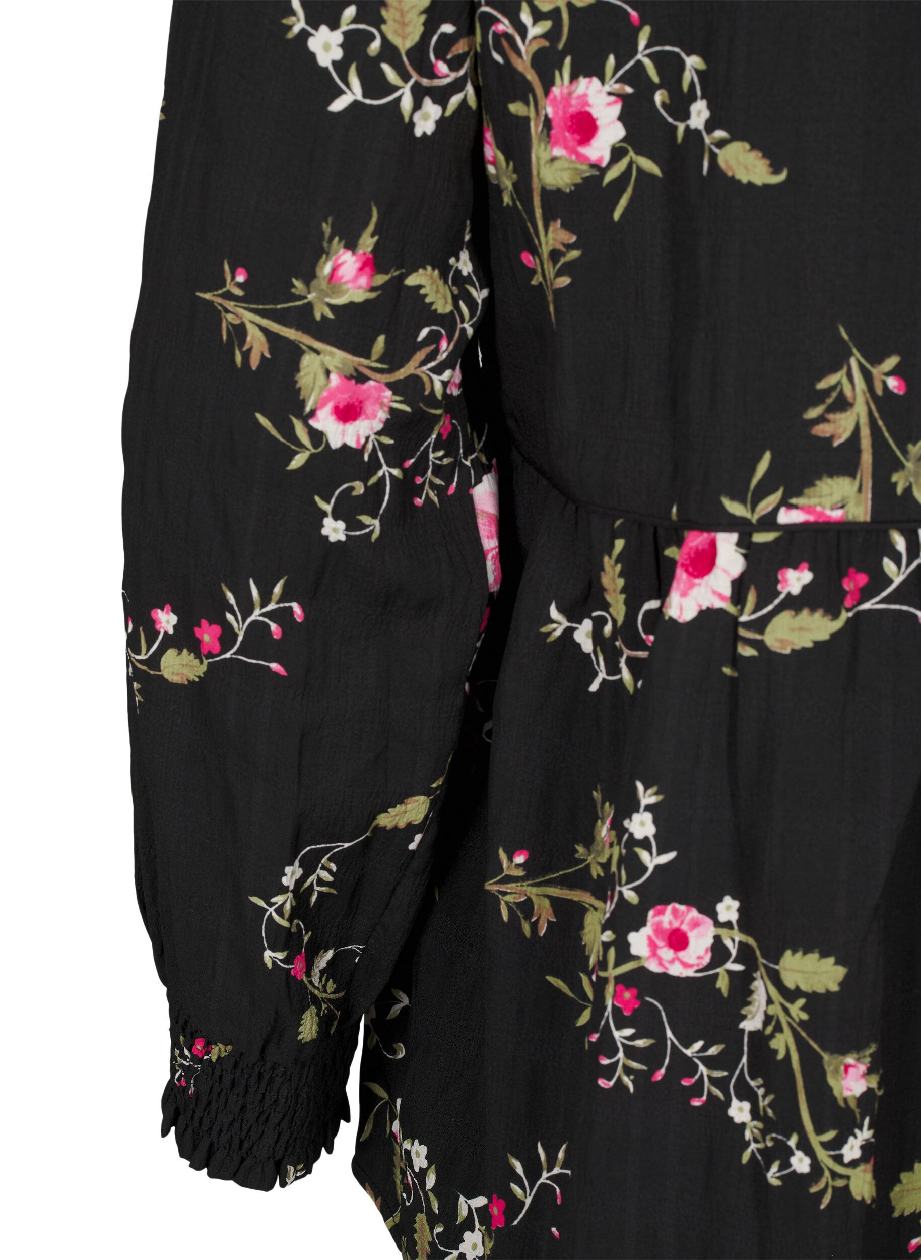 Zizzi Blouse met lange mouwen en bloemenprint, Zwart, Packshot image number 3