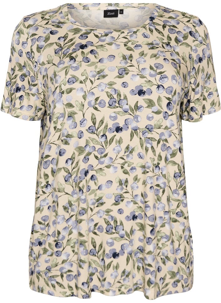 T-shirt met bloemenprint, Vanille, Packshot image number 0