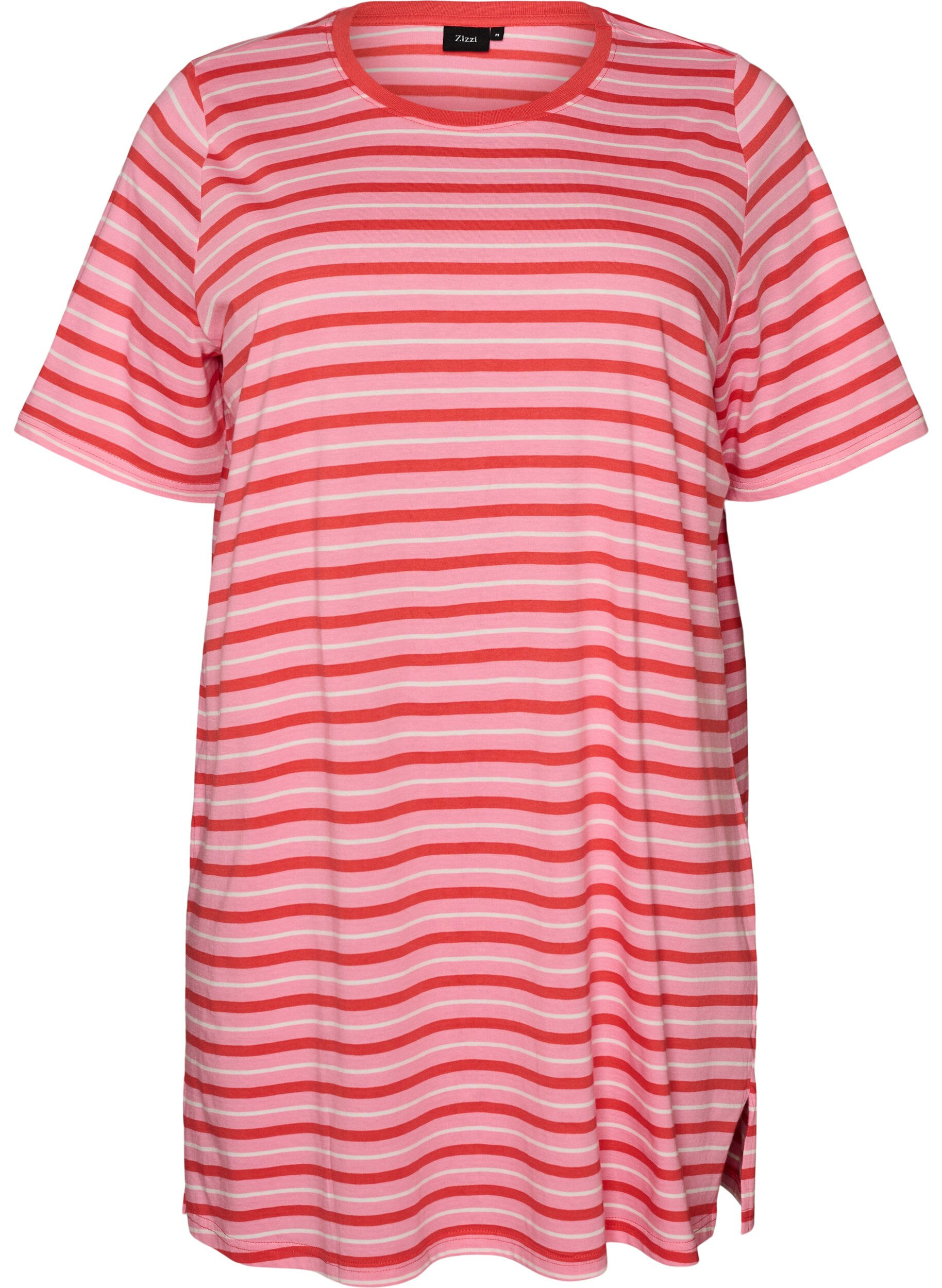 ZizziLang oversized gestreept T-shirt in biologische katoen, Roze, Packshot image number 0