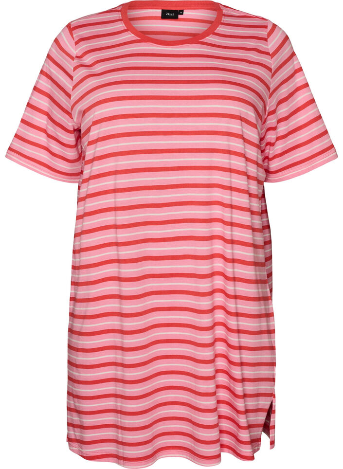 Lang oversized gestreept T-shirt in biologische katoen, Roze, Packshot image number 0