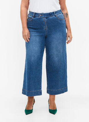 Cropped jeans met flare, Blue denim, Model image number 3