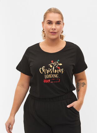 Kerst t-shirt in katoen, Black Loading, Model image number 0
