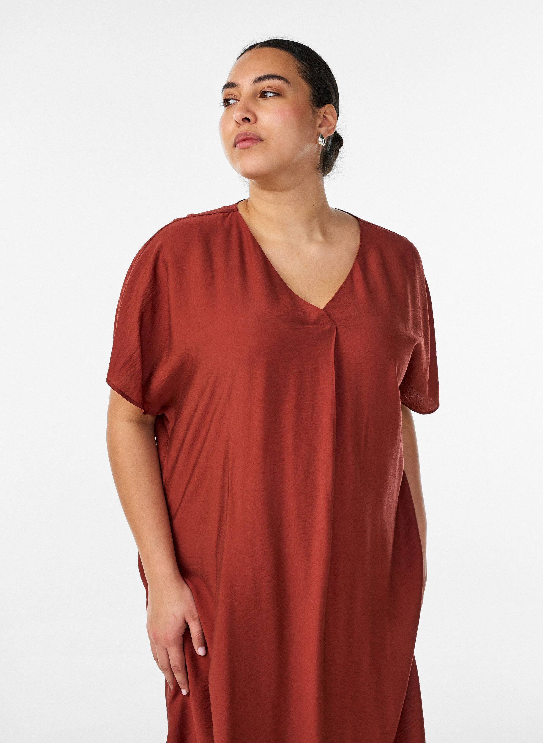 ZizziJurk met V-hals van viscose, Rood, Model image number 3