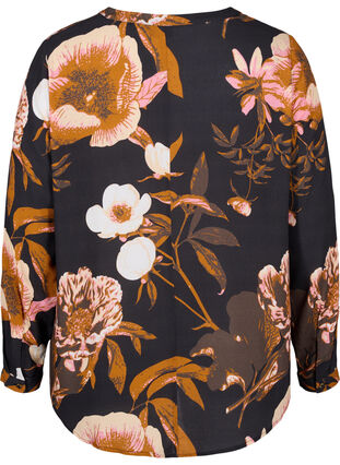 100% viscose blouse met bloemenprint100% viscose blouse met bloemenprint, Black Flower AOP, Packshot image number 1