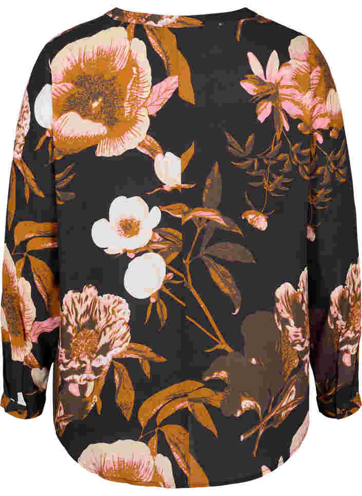 100% viscose blouse met bloemenprint, Black Flower AOP, Packshot image number 1
