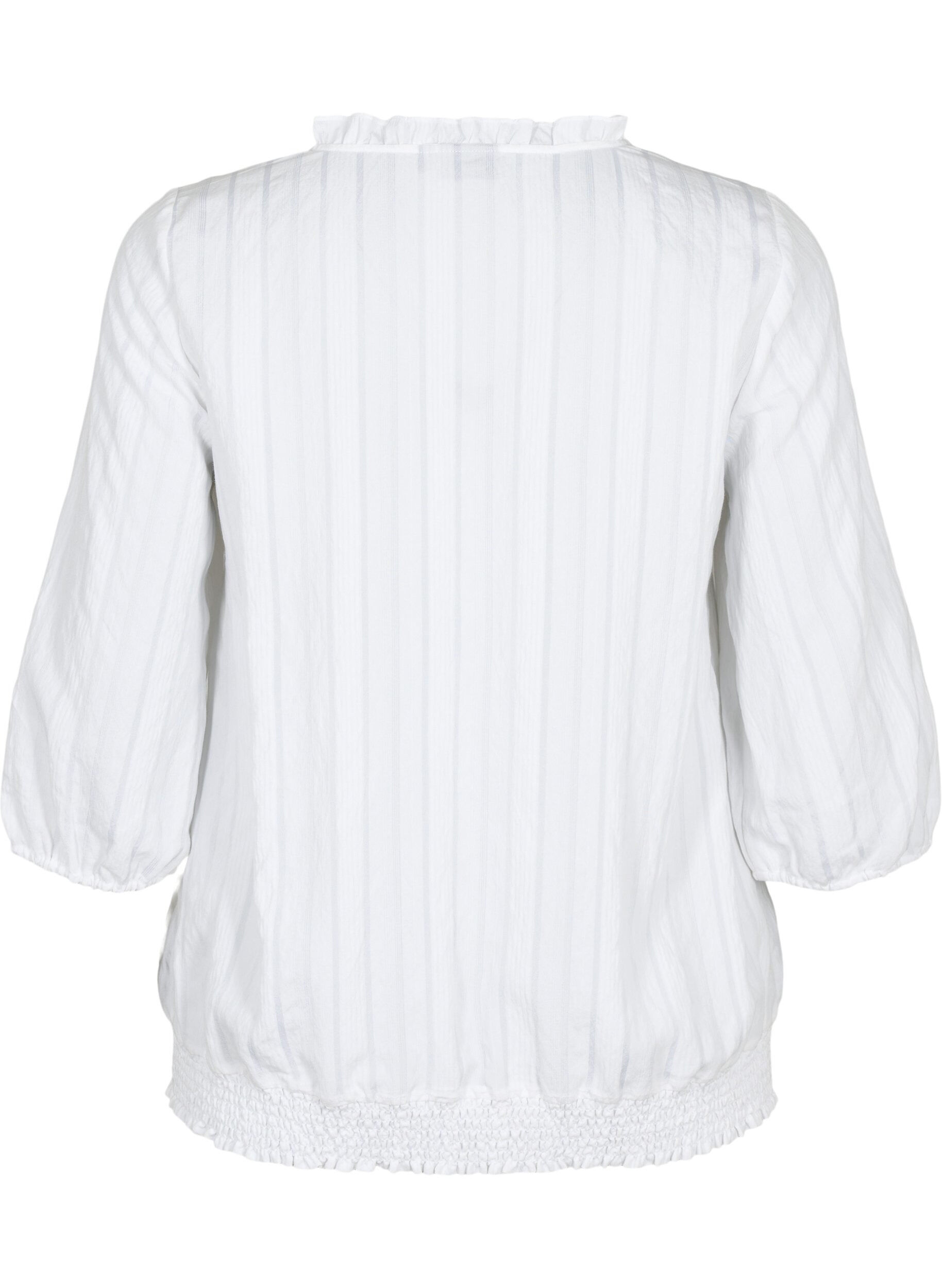 Zizzi 3/4 mouw viscose blouse met smock, Bright White, Packshot image number 1