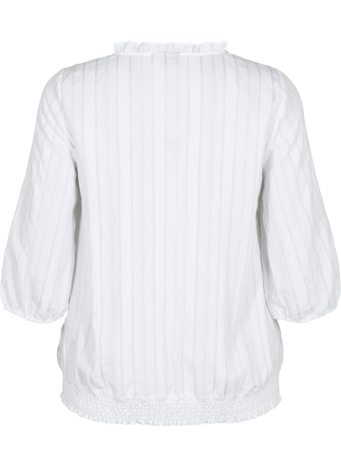 3/4 mouw viscose blouse met smock, Bright White, Packshot image number 1