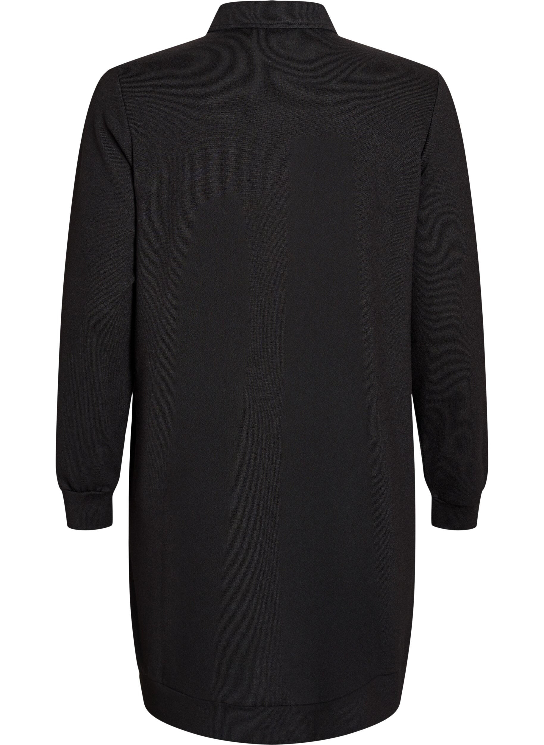 Zizzi Korte polojurk met knoopjes en lange mouwen, Zwart, Packshot image number 1