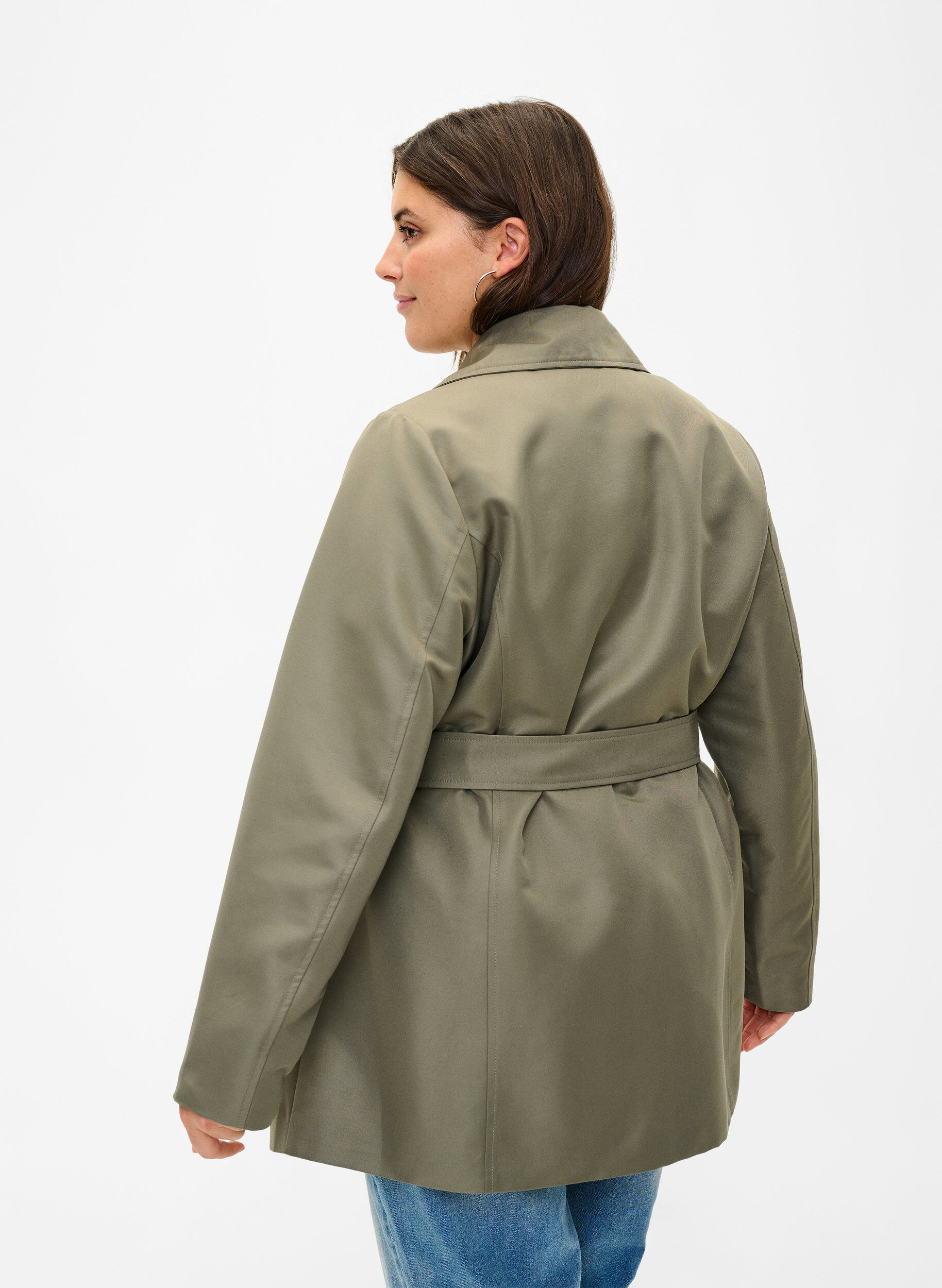 Zizzi Korte trenchcoat met riem, Groen, Model image number 2
